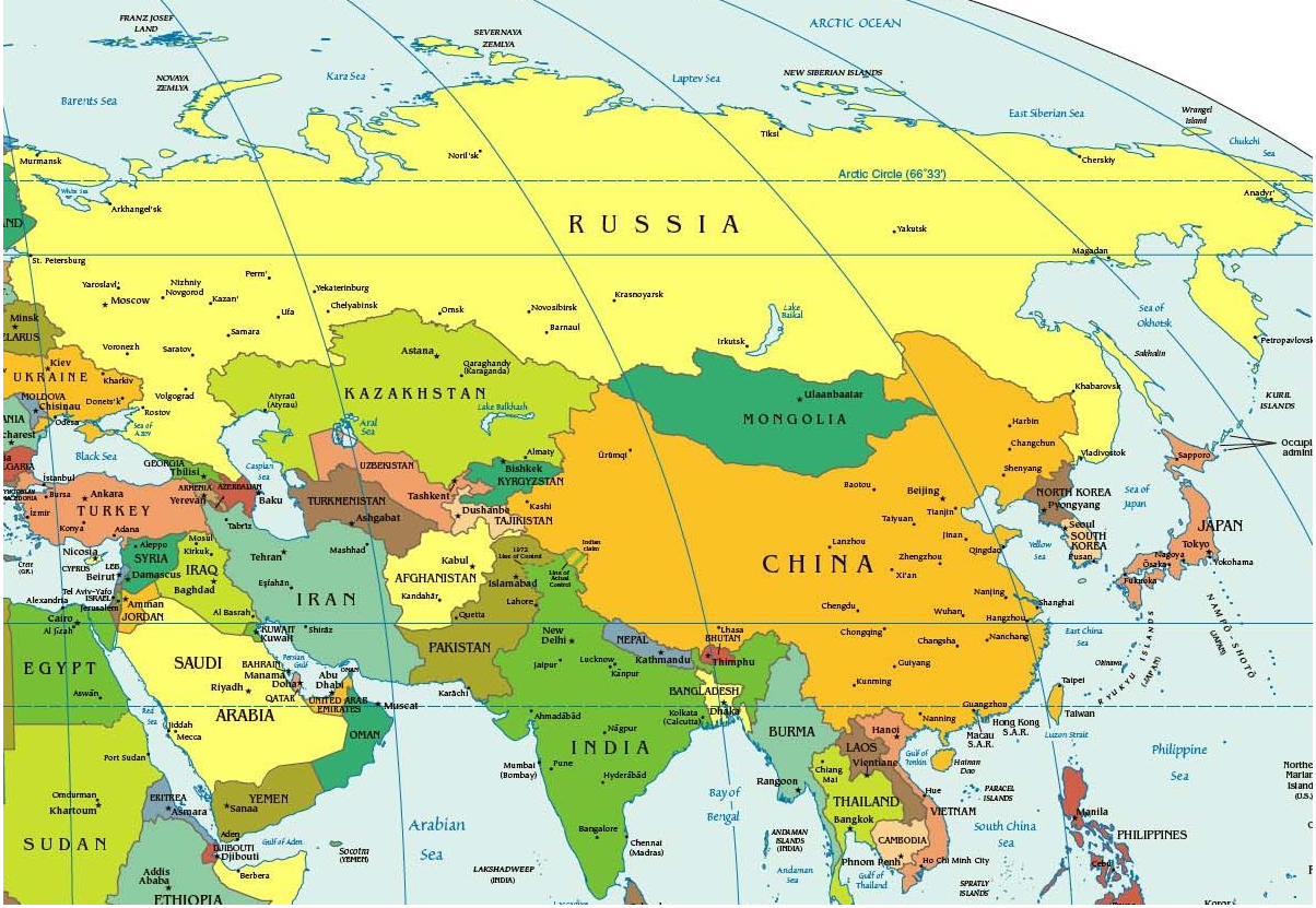 Карта мира и европы - Карта Азии